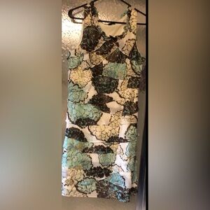 S.L.Fashions knee length layered dress with dahlia pattern